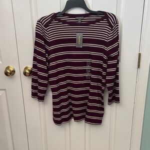 Sonoma Burgundy and Cream Striped Long Sleeve Tee